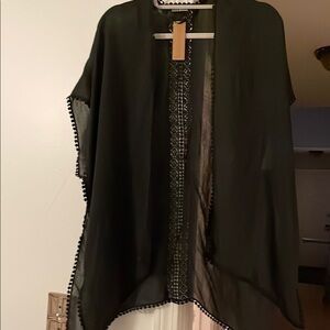 Black Sheer Kimono with Embroidered Trim